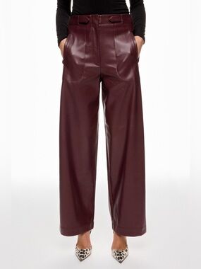 Ronny Kobo Collection Wide-Leg Faux Leather Pants in Wine